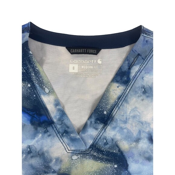 Carhartt Force Cross-Flex Modern Fit SS Scrub Top Blue Watercolor Indigo Flow S - Picture 2 of 12